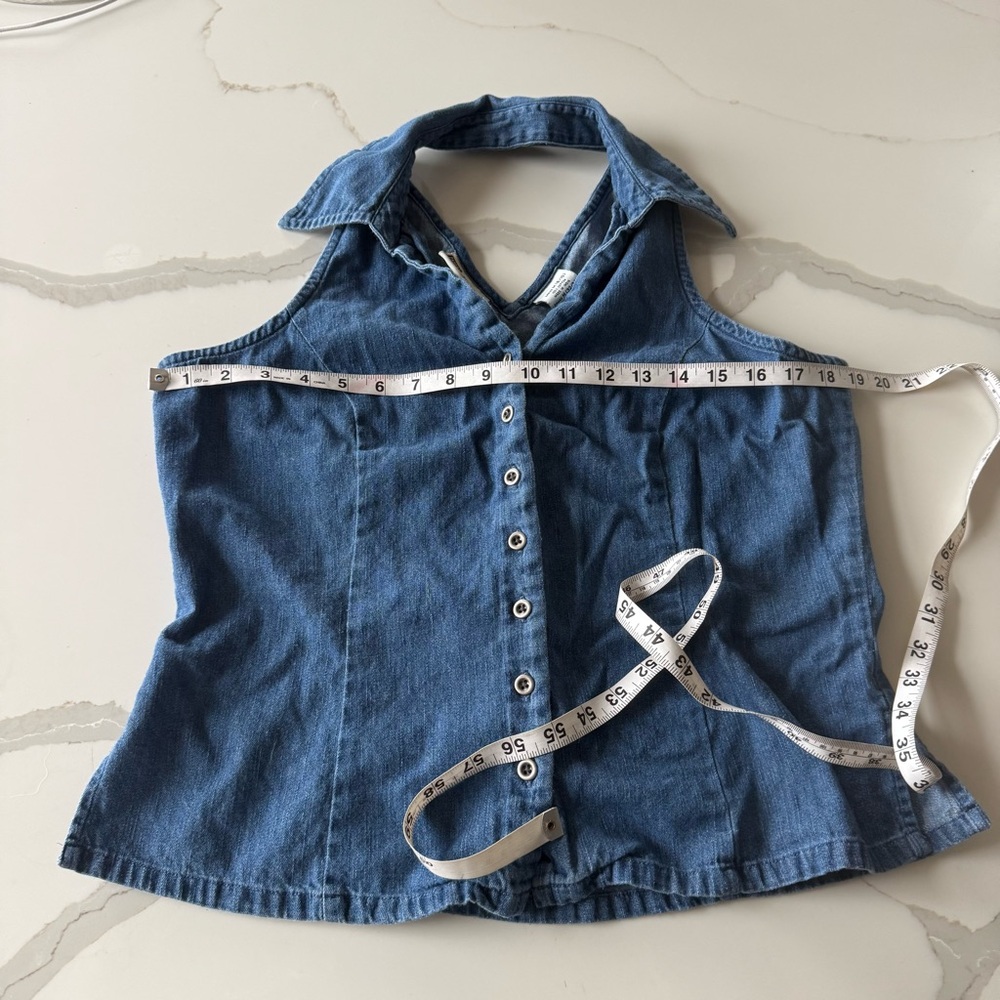 Faded Glory Denim Halter Top Women M Sleeveless Collared Y2k 2000s Bratz Western - Picture 12 of 13